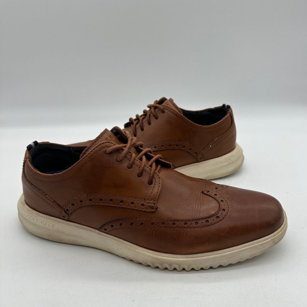 Cole Haan C36939 Mens 9.5M British Tan Leather Grand+ Wingtip Oxford Dress Shoes